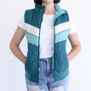 Teal and White Women's Vest Vintage Collectible Blue Zipper